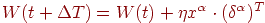 W(t+\Delta T)=W(t)+\eta x^\alpha \cdot (\delta^\alpha)^T